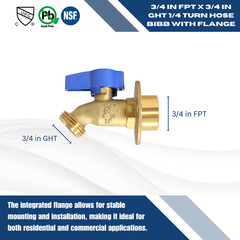 10 Pcs XFITTING 3/4″ FPT x 3/4″ GHT 1/4 Turn Hose Bibbs with Flange
