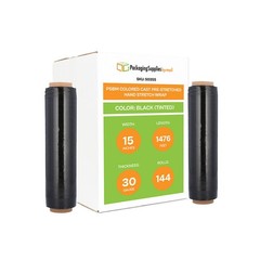 144 Rolls – Black 15″ x 1476′ Plastic Film Pre-Stretch Hand Shrink Wrap 30 Gauge
