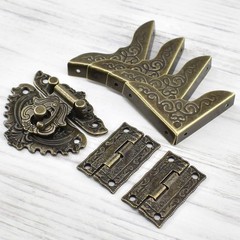 13Pcs Antique Engraved Latch Hasp Hinges Box Corner Protectors with Screws Ki…