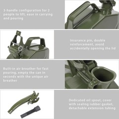 Practical 5L 0.6mm Can Gasoline Jerry Can Steel Tank Emergency Backup Green