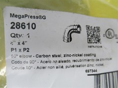Viega 28610 , MegaPressG , 4″ Carbon Steel 90° Elbow , PxP
