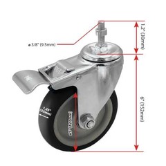4 Pack 5 Inch Stem Caster Swivel w/ Front Brake Black PU Heavy Duty Caster Wheel