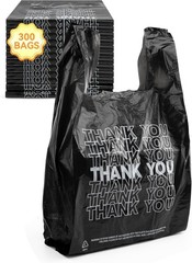 300 Count Thank You Bags, 12 x 6 x 22 in, 15 Mic Black Grocery Bags