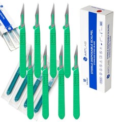 10 Stainless Steel Disposable Sterile Scalpels With Graduated Plastic Handle