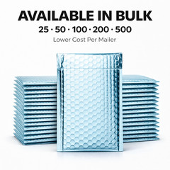 Metallic Ice Blue Bubble Mailers Self Seal Padded Shipping Envelopes