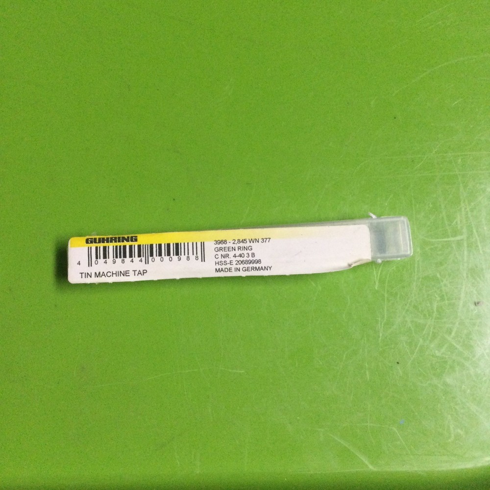 Guhring Green Ring STI Tap, #4-40 UNC Thread, 3 Flutes, 3B 3988-2,845 (F29)