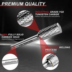 Professional 10 Pcs Tungsten Carbide Rotary Burr Bits Set, Double Cut Carbide Bu