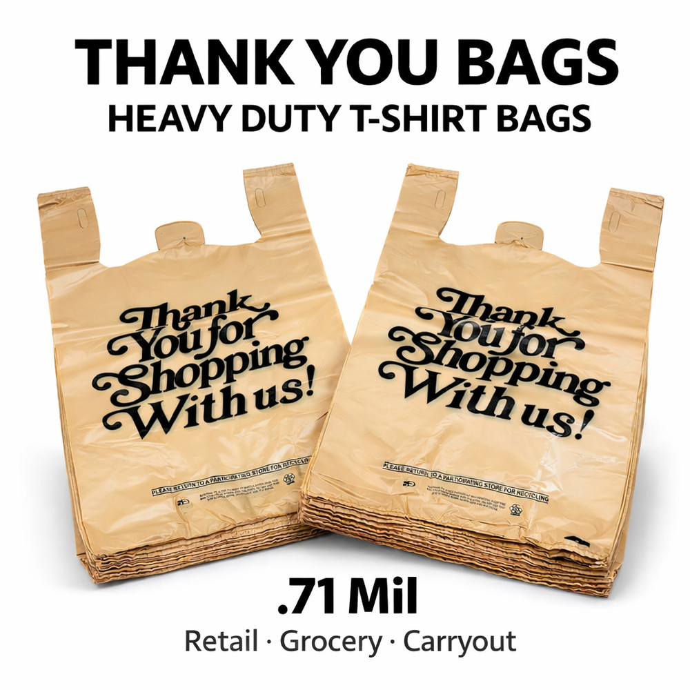 Heavy Duty 1/6 T-Shirt Carryout Bags 21×6.5×11.5 .71 Mil Grocery Shopping