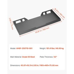 1/2″ Skid Steer Mount Plate 45″ Universal Quick Attach Skid Steer Loader Plate