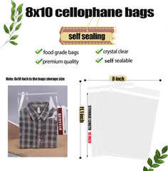 100 Pcs Clear 8″ X 10″(19.8*25 Cm) Self Seal Cello Cellophane Bags Resealable Po