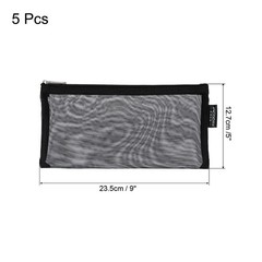 5pcs Mesh Cosmetic Bags, B6 Nylon Zipper Bag Travel Toiletry Pouch Black