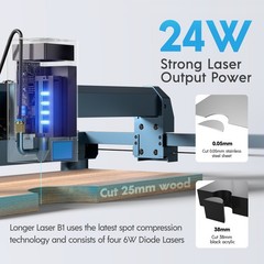 Longer B1 24W Laser Engraver CNC with Auto Air Assist DIY Wood Acrylic Engraver