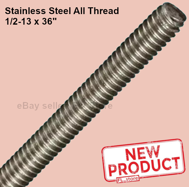 Stainless Steel Threaded Rod 1/2-13 x 36″ Grade 18-8 3 Feet Length All Thread