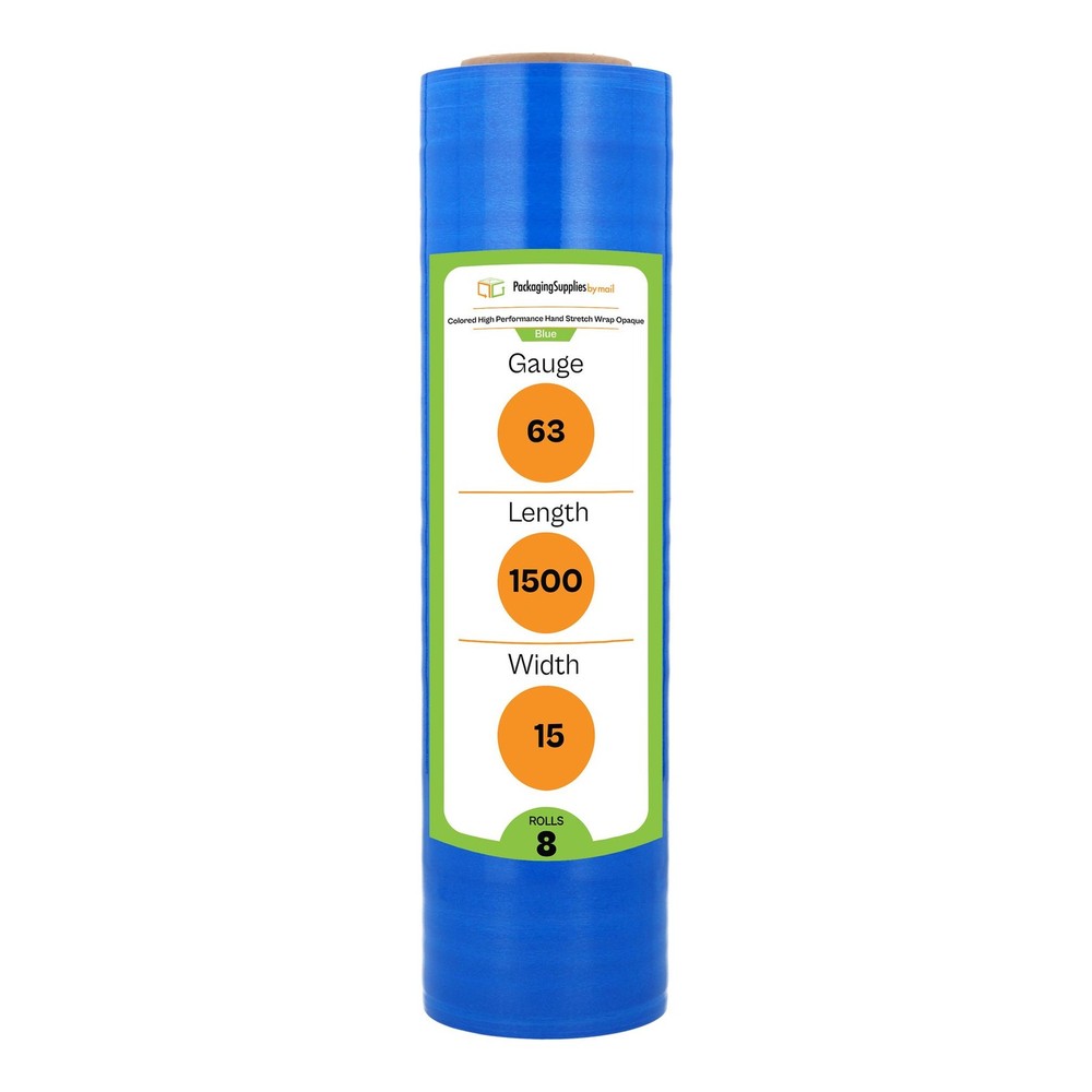 Cast Narrow Banding Stretch Wrap 15″ x 1500′ 8 Rolls Dark Blue Cling Shrink Film