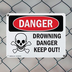 (2 Pack) Drowning Danger Keep Out! OSHA Danger Sign Decal Metal Plastic