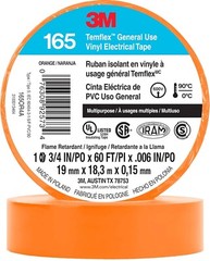 3M Temflex Multi-Purpose Vinyl Electrical Tape 165, Orange, .75in x60ft, 1 roll