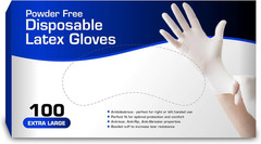 Powder Free Latex Gloves, Extra Large, 100 Count