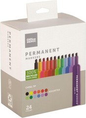 Office Depot Tank-Style Permanent Markers, Chisel Tip, Assorted Colors, 24 Pack