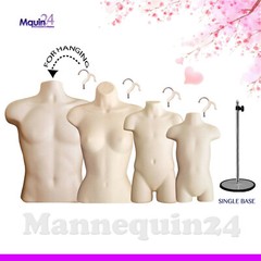Set of Male Female Child Toddler Mannequin Torsos Flesh & 4 Hangers, 1 Stand