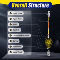 23ft Self Retracting Lifeline Lanyard Fall Arrester Protection+Hook Rope 330lbs