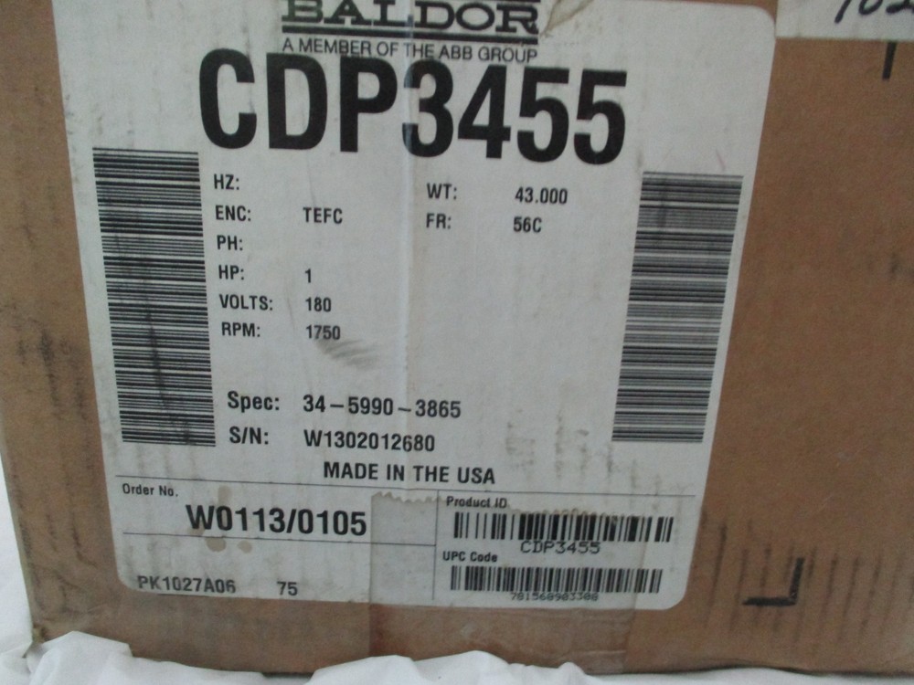 Baldor Reliance 1HP, 180V, 56C Frame, DC Electric Motor, CDP3455