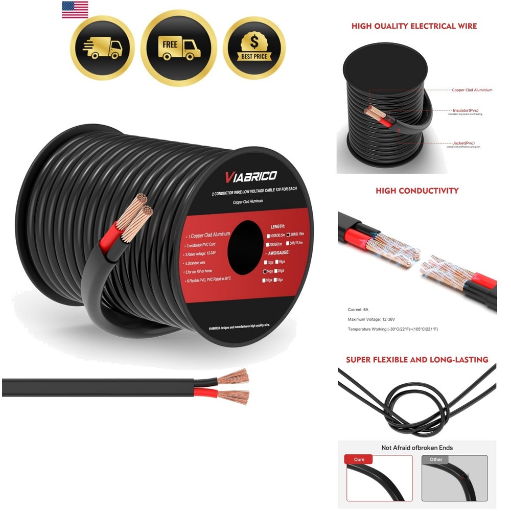 14 Gauge 2 Conductor Electrical Wire, 14 AWG 2.08mm PVC Cord, 12V/24V DC Low …