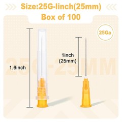 100 Pack 25 Gauge 1″ Lab Dispensing Needle Individually Wrapped Supplies Box