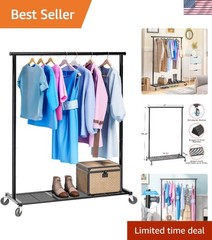 Clothing Clothes Rack on Wheels Heavy Duty Portable Wardrobe Storage