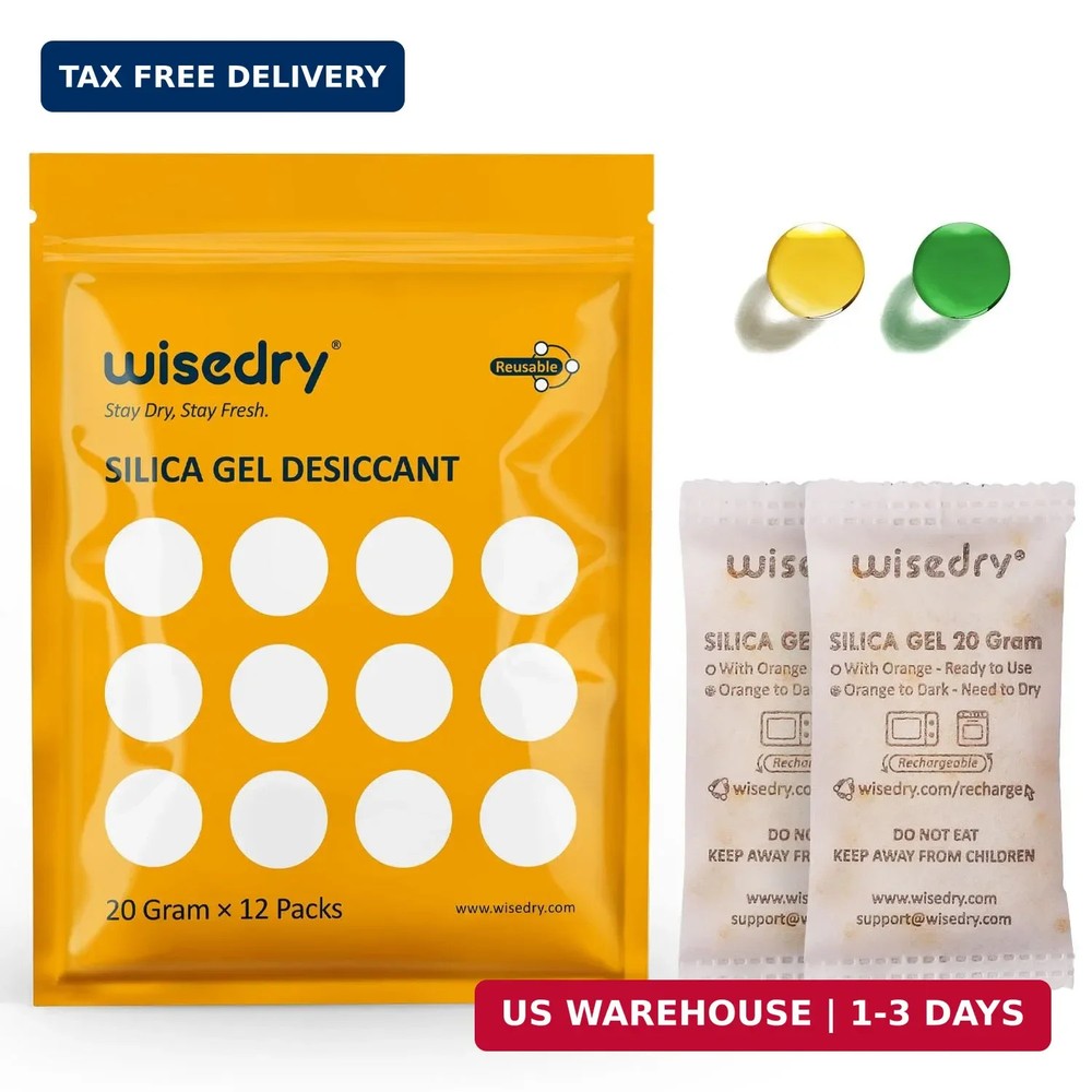 wisedry 20 Gram [12 Packs] Rechargeable Silica Gel Packets Microwave Fast Reacti