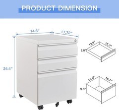 Metal Office Rollin Filing Cabinet Deep Drawers File Storage Cabinet on Wheels