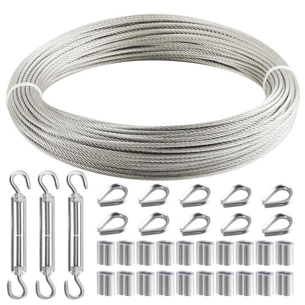 1/8 Inch Wire Rope, 120FT Stainless Steel Cable, 7X7 Strands Steel Wire Kit with