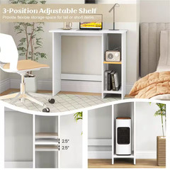 31.5 In. Rectangular White Wood Desk with Adjustable Shelf