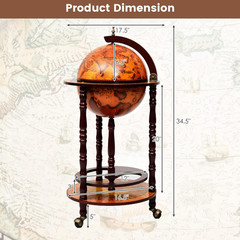 Mid-Century Retro Globe Bar Cart with Wheels & Antique World Map Design