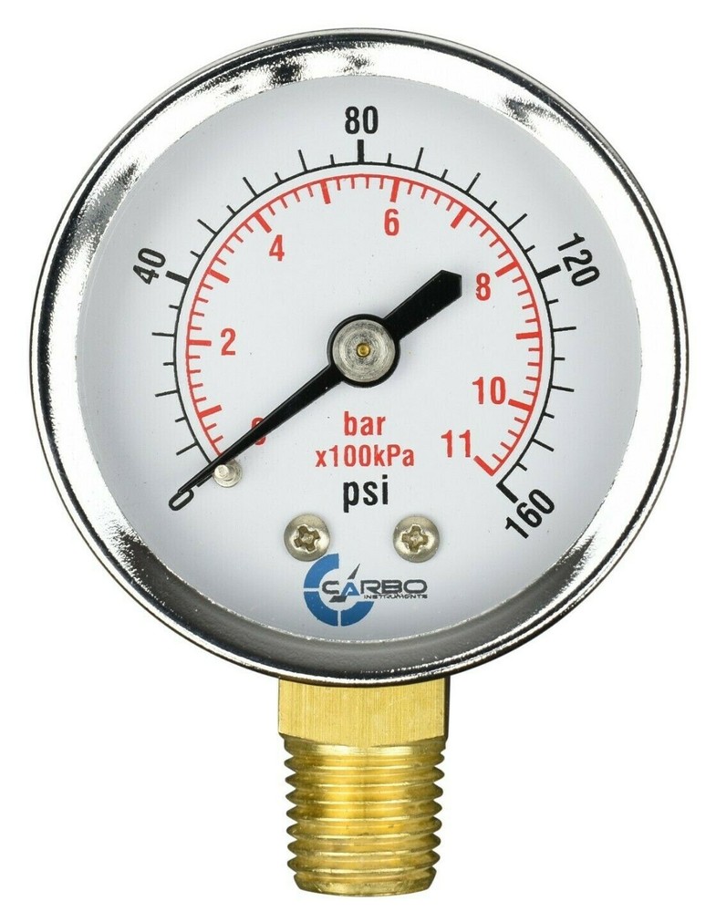 2″ Pressure Gauge – Chrome Plated Steel Case, 1/4″ NPT, Lower Mnt. 160 PSI