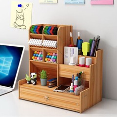 Wooden Pen Pencil Storage Holder Office Study Desk Organizer Box Tidy Shelf US