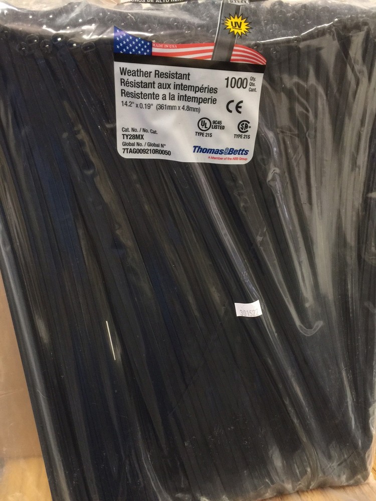 Thomas & Betts Ty-Rap TY28MX 14.2″ 50lb UV Black 1,000/bag