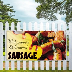 Vinyl Banner Multiple Sizes Savory with Peppers & Onions! Sausage Outdoor