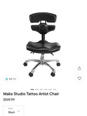 TATSOUL mako Tattoo Artist black Rolling chair , Adjustable Seat & Backrest