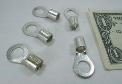 5 Solid Copper #6 Brazed Ring Terminals, 6AWG Cable x 3/8″ or M10 Stud Tinned