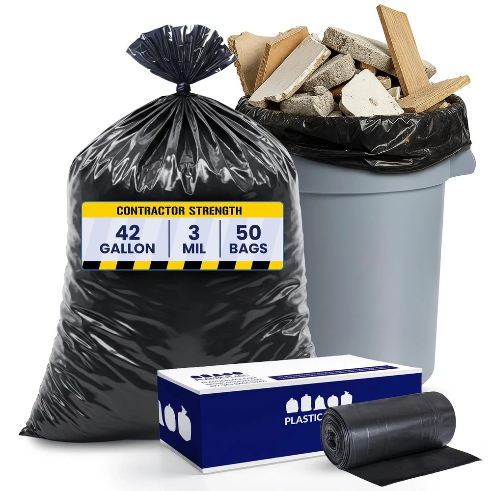 Plasticplace Contractor Trash Bags 42 Gallon 4.0 Mil Black Heavy Duty Garbage