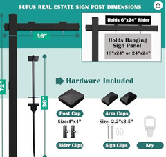 Black Real Estate Sign Post Vinyl PVC Flat Cap 6ft. (4″x 4″x 72″) Realtor Sign