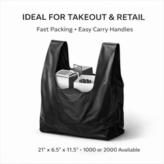Bags 1/6 Large 21 x 6.5 x 11.5 BLACK T-Shirt Plastic Grocery Shopping Bags