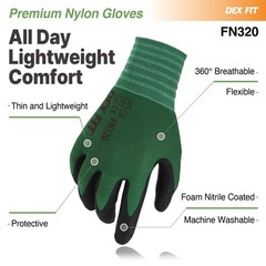 Work Gloves Premium Nylon Nitrile Forest Green 7 (S) FN320 Machine Washable