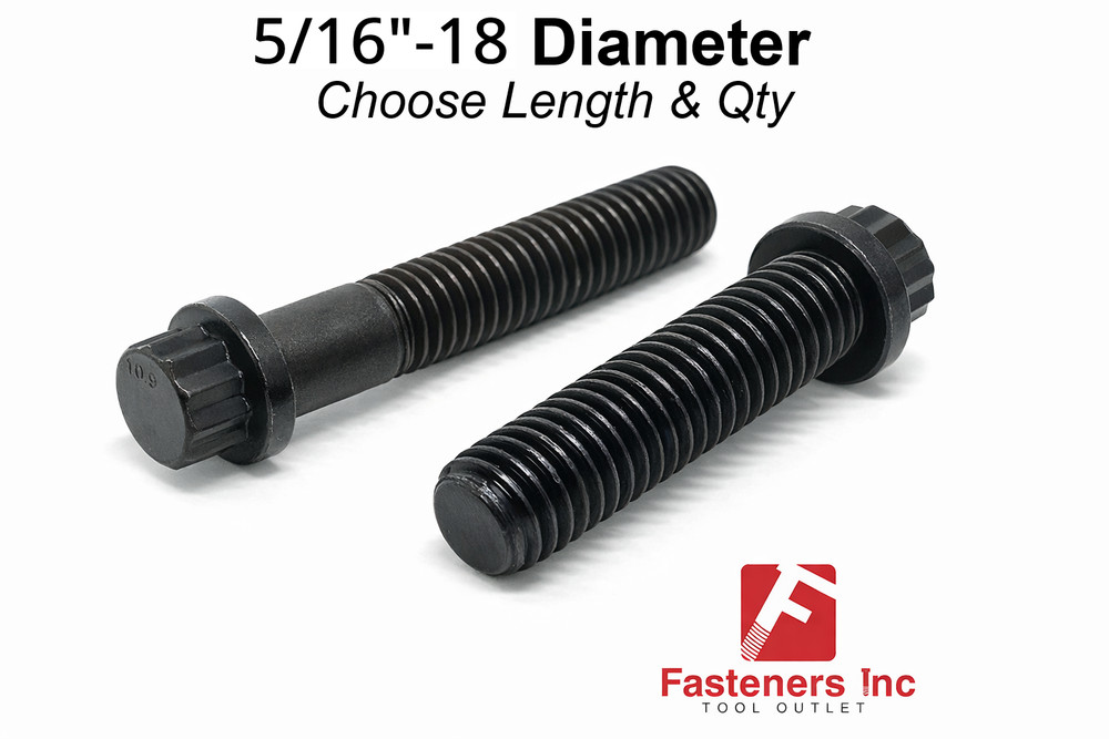 5/16″-18 Coarse 12-Point Flange Screws Alloy Steel Black (Pick Length & Qty)