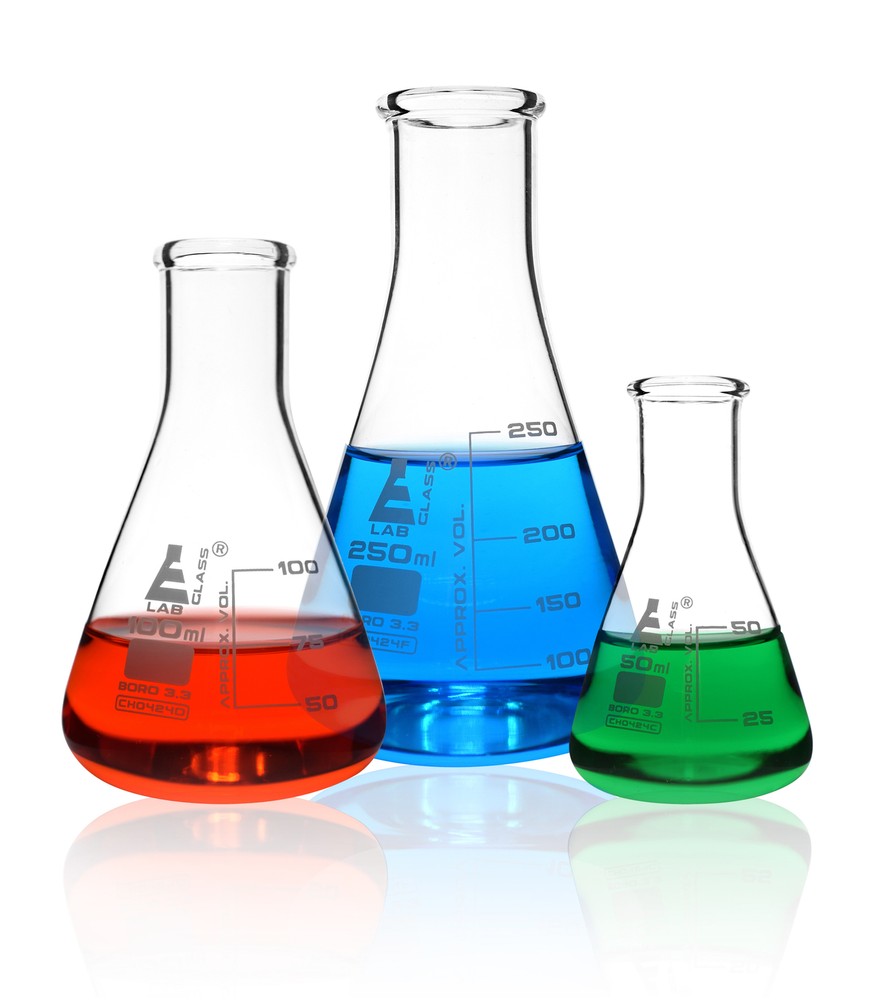 Premium Flask Set, 250ml, 100ml & 50ml – Borosilicate Glass – Eisco Labs