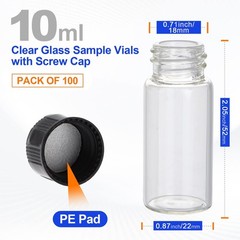100PCS 10ml Clear Glass Vials Borosilicate Glass Vials Sample Vials w/ Screw Cap