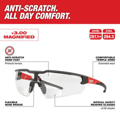 Clear +3.00 Bifocal Safety Glasses Magnified Anti-Scratch Lenses (2-Pack)