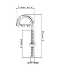 Steel J-Bolt with Nut, 5/16″ X 3″ Anchor Bolts, Pack of 10