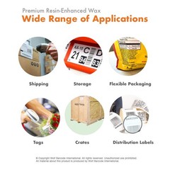 Wolfbarco 6 Rolls 4.33″ x 243′ Resin Enhanced Wax Thermal Ribbon Zebra Printer