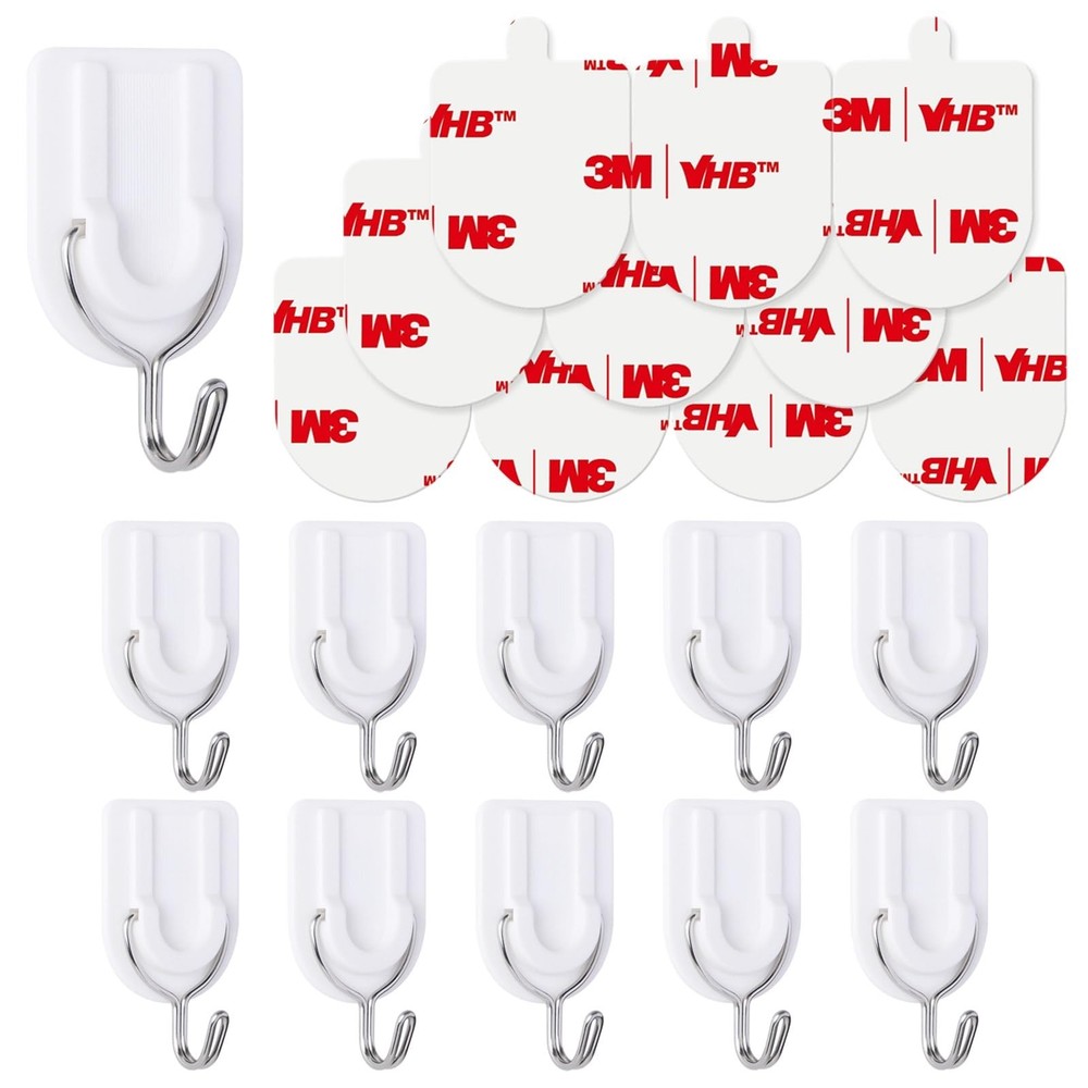 10 Wire Hooks for Hanging Heavy Duty with Strips no Damage,Adhesive Wall Hook…
